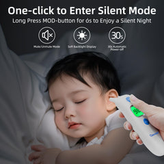 Berrcom 3-in-1 thermometer ear mode demonstrates quick fever screening.