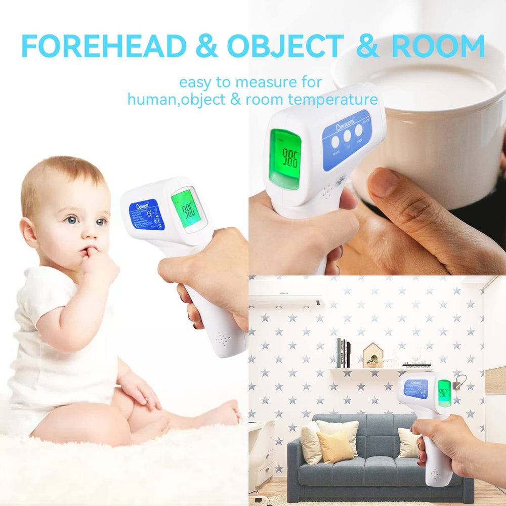Berrcom 3-in-1 modes highlight forehead, room, and object temperatures.