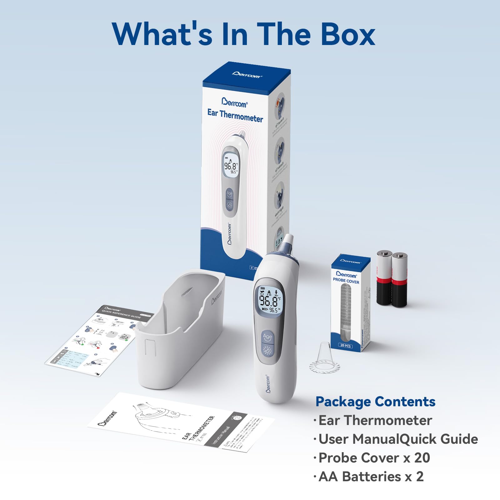 Berrcom Ear Thermometer memory recalls help track temperature trends.