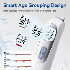 Berrcom Ear Thermometer displaying soft night light for easy nighttime measurements.
