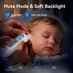 Berrcom Ear Thermometer in Silent Night Mode with soft illumination.