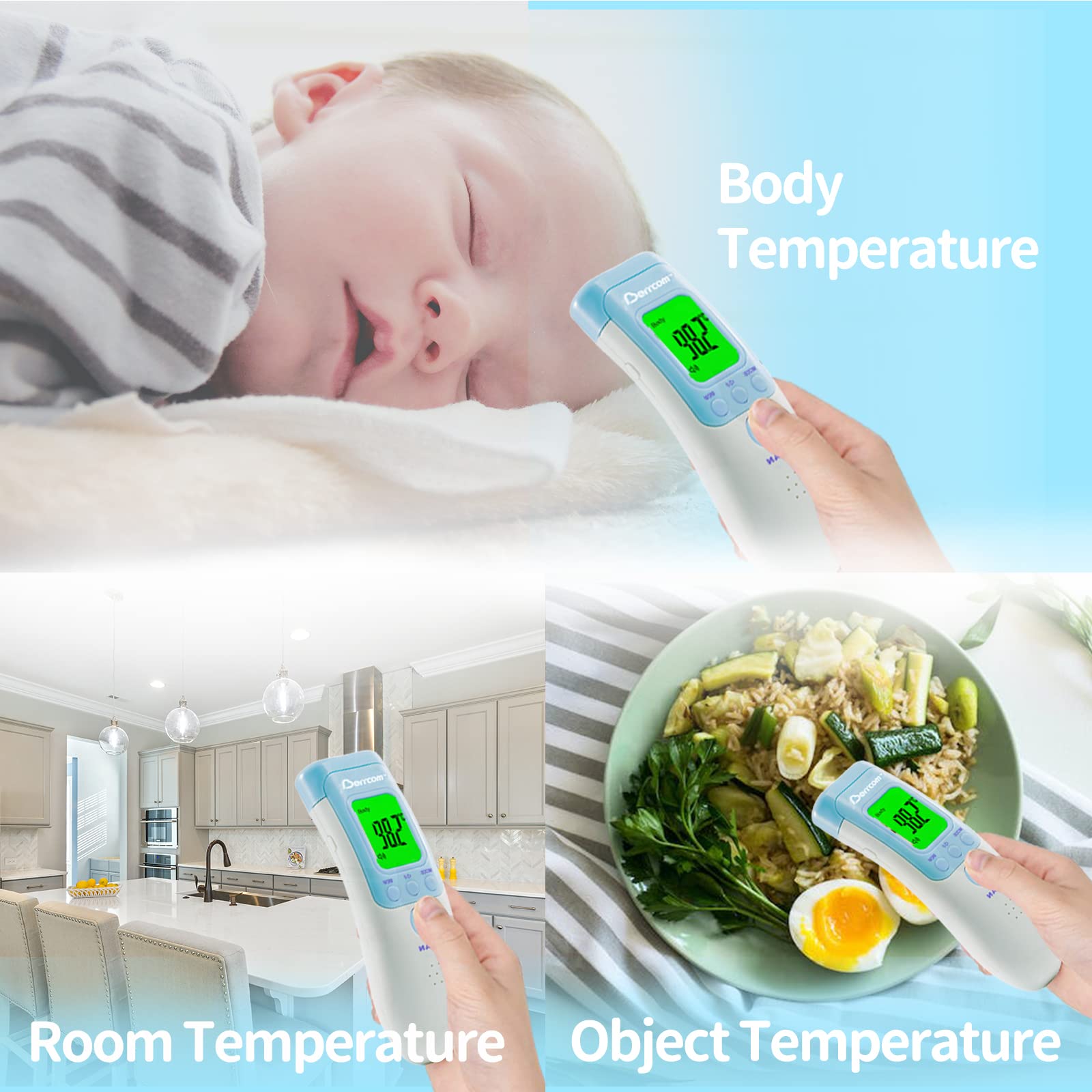 Berrcom thermometer switches between Celsius and Fahrenheit for family use.