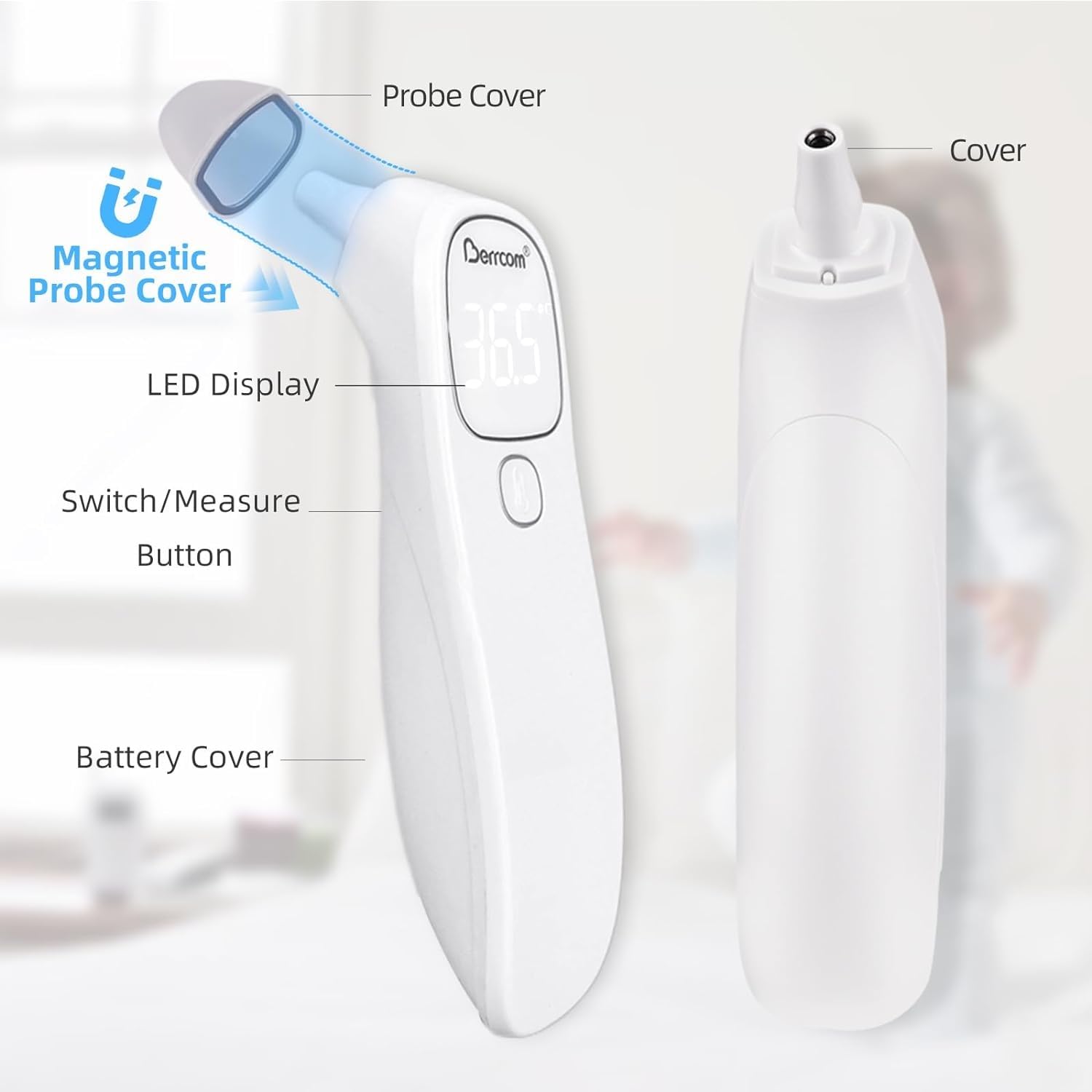 Berrcom thermometer with magnetic cover protection for hygiene.