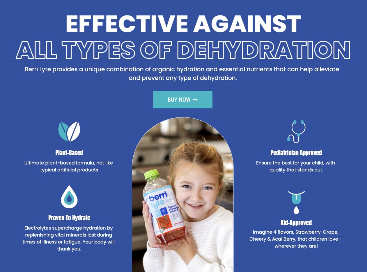 BERRILYTE 6ct packaging box — family-friendly electrolyte solution for home or travel.