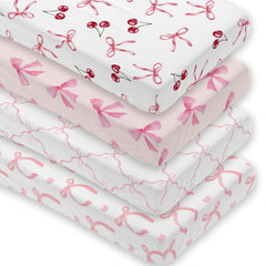 Besaomeom 4-pack pink bow crib sheet with secure fit for standard cribs.