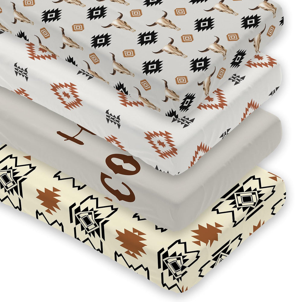 Besaomeom 4-pack western crib sheets with secure elastic fit for standard mattresses.