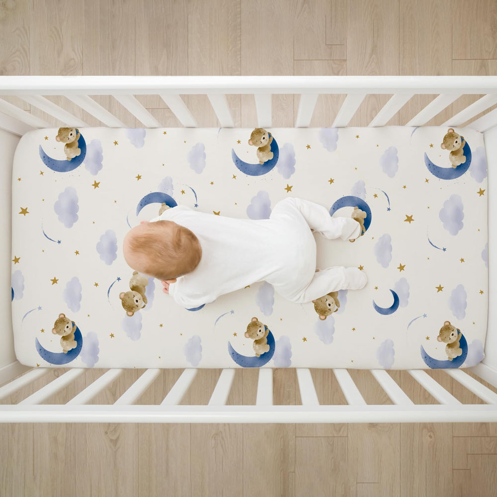Besaomeom Bears print design brings cozy woodland charm to daily crib styling.