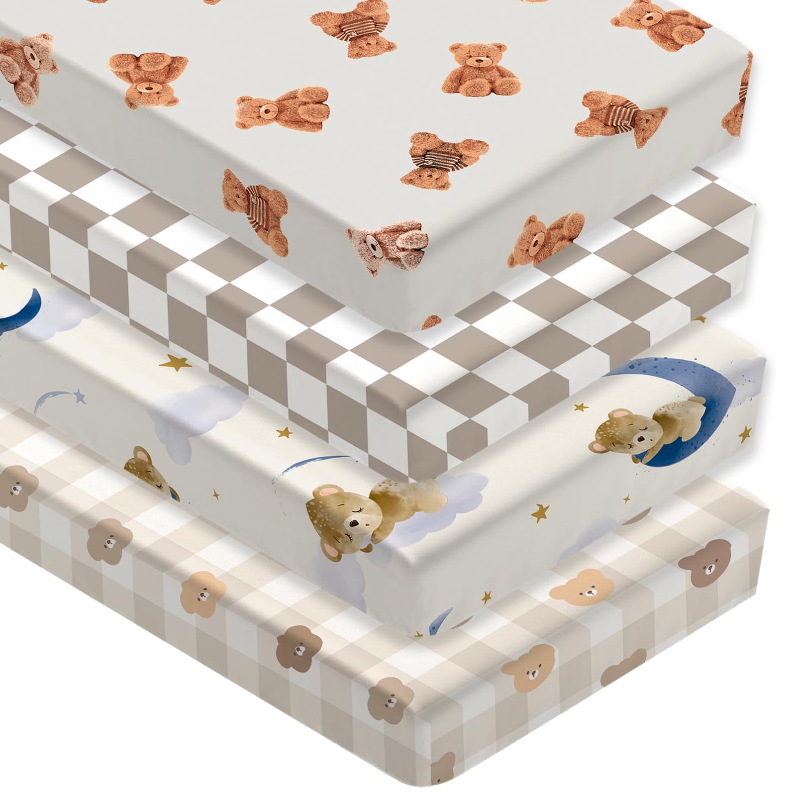 Besaomeom Teddy Bear Crib Sheet Set fabric close-up shows soft breathable texture for naps.