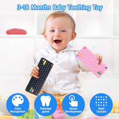 Besosay teether features bright colors to engage sight and color learning.