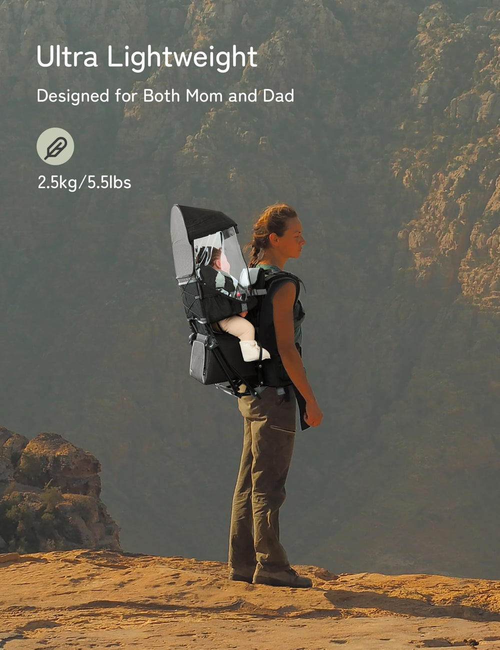 Besrey baby backpack carrier 3-height-seat demonstrates adjustable seating for growing child.