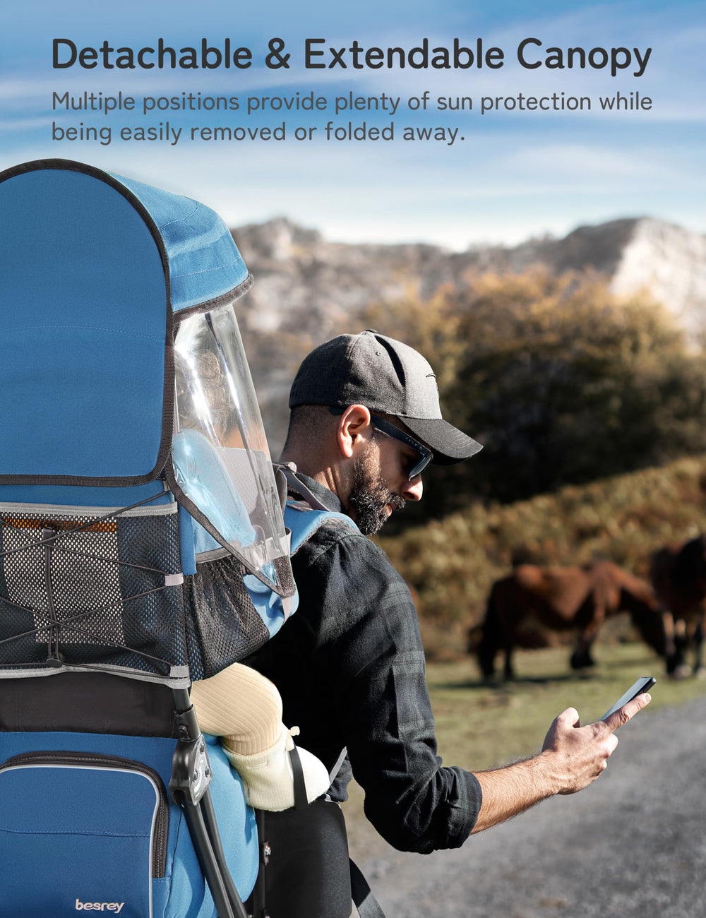 Besrey baby backpack carrier 3-height seat adjusts with growth for comfy rides