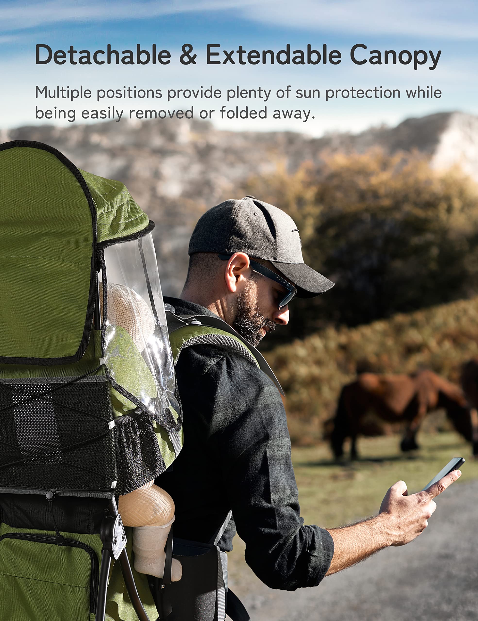 Besrey foldable frame in army green enables compact storage after trips
