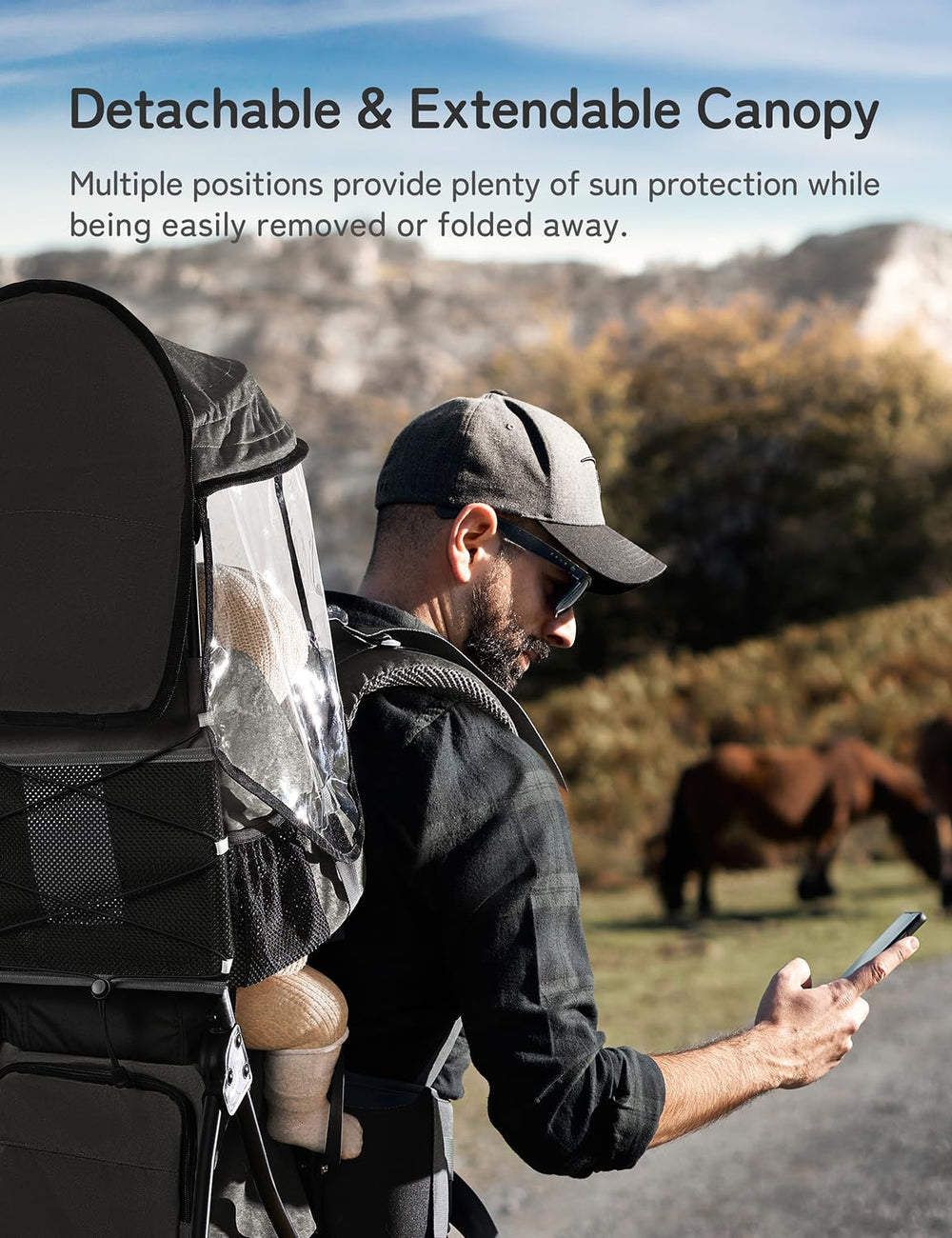 Besrey baby backpack carrier foldable-frame highlights lightweight portability for travel.