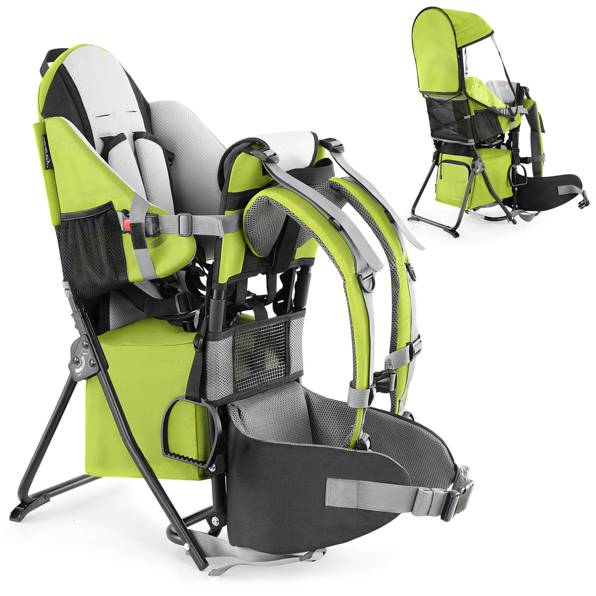 Besrey baby backpack carrier front view highlights adjustable harness for safe hiking