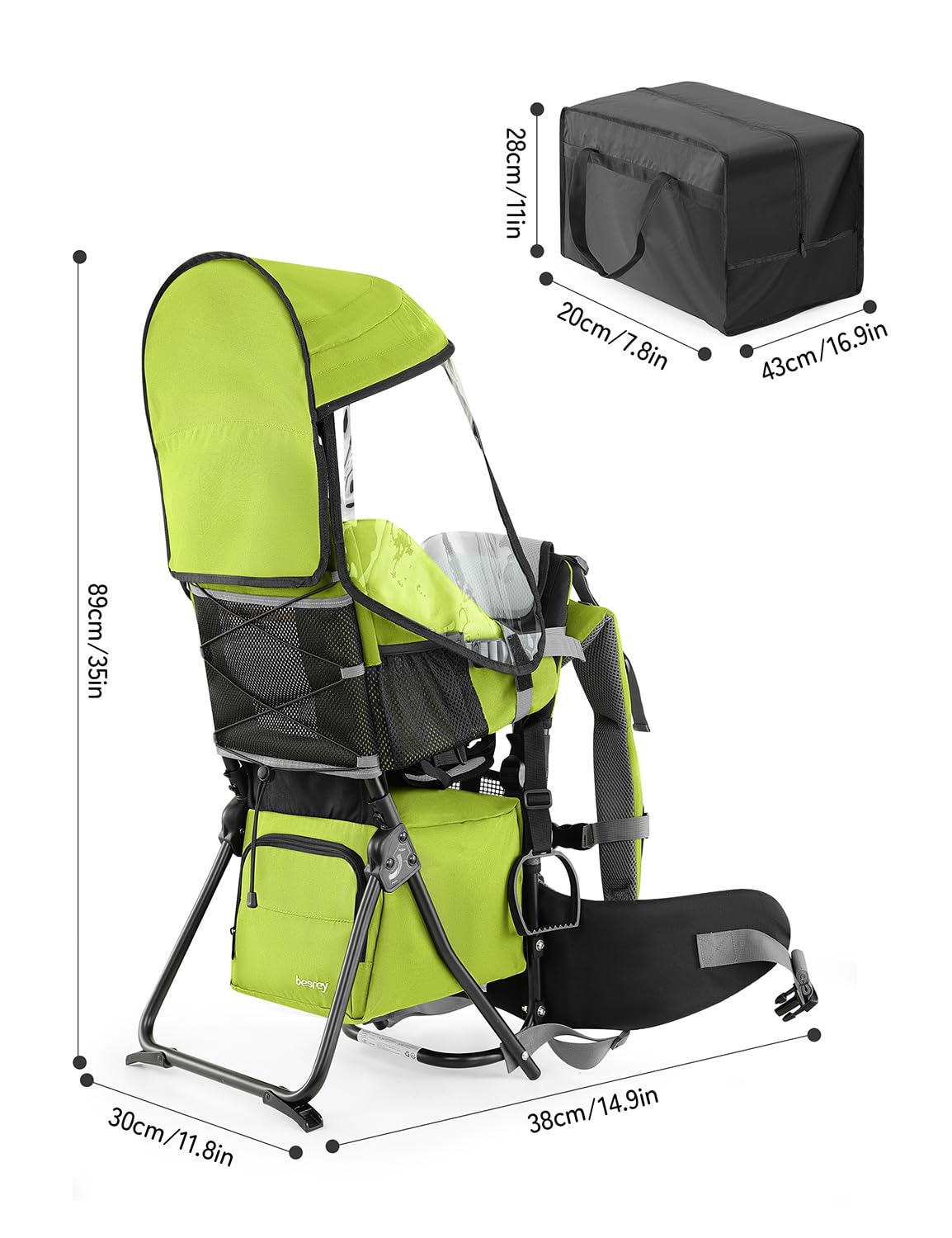 Besrey large capacity pockets hold wipes, bottles, and small gear