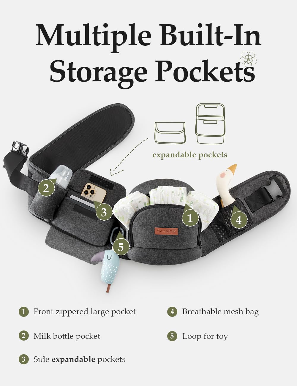 Besrey hip carrier folds easily for quick transitions and travel.