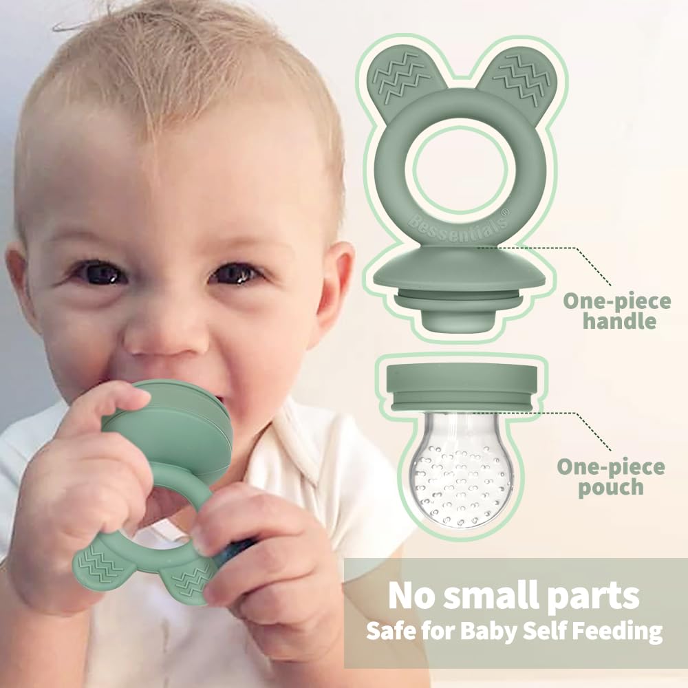 BESSENTIALS baby fruit feeder misty green highlighting silicone design