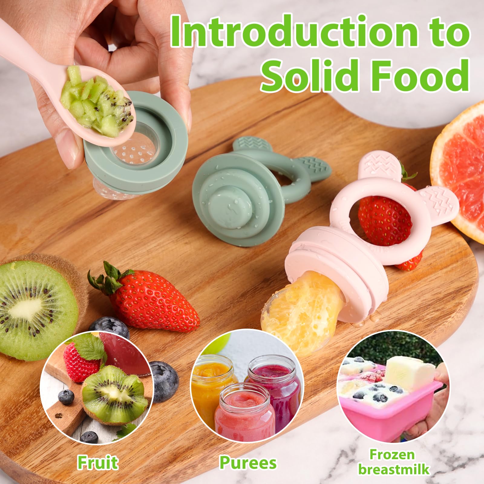 Bessentials Bunny Feeder silicone pouch closeup promotes safe chewing and taste exploration.