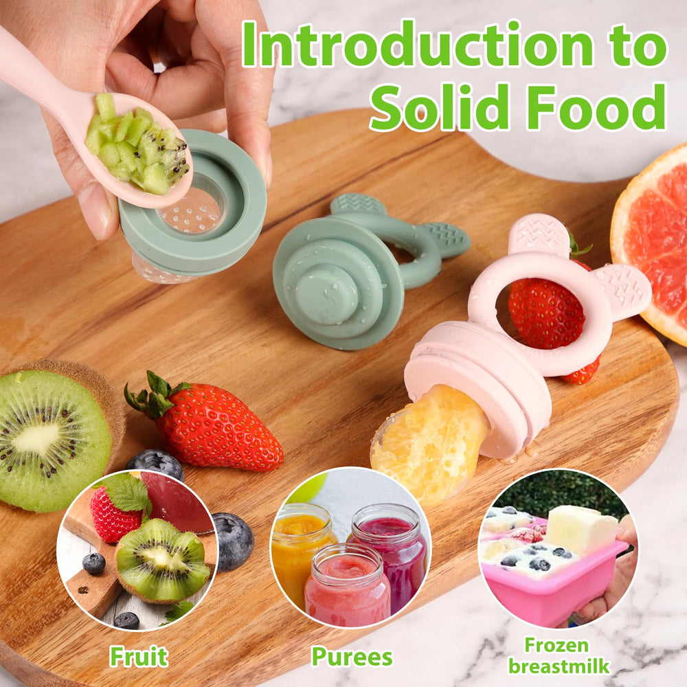 Bessentials Bunny Feeder silicone pouch closeup promotes safe chewing and taste exploration.
