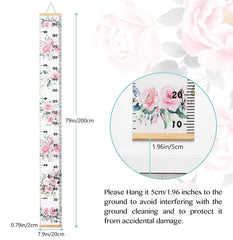 BESSLEE canvas growth chart close-up shows durable wrinkle-resistant fabric
