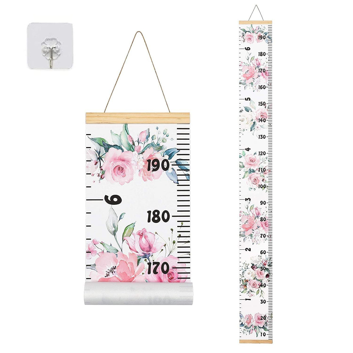 BESSLEE canvas kids growth chart mounted on wall with floral design for stylish nursery decor