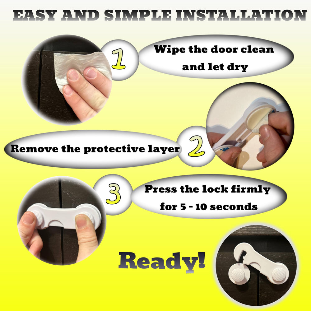 Best Helpers cabinet lock mounted on a white cabinet door for safe storage.