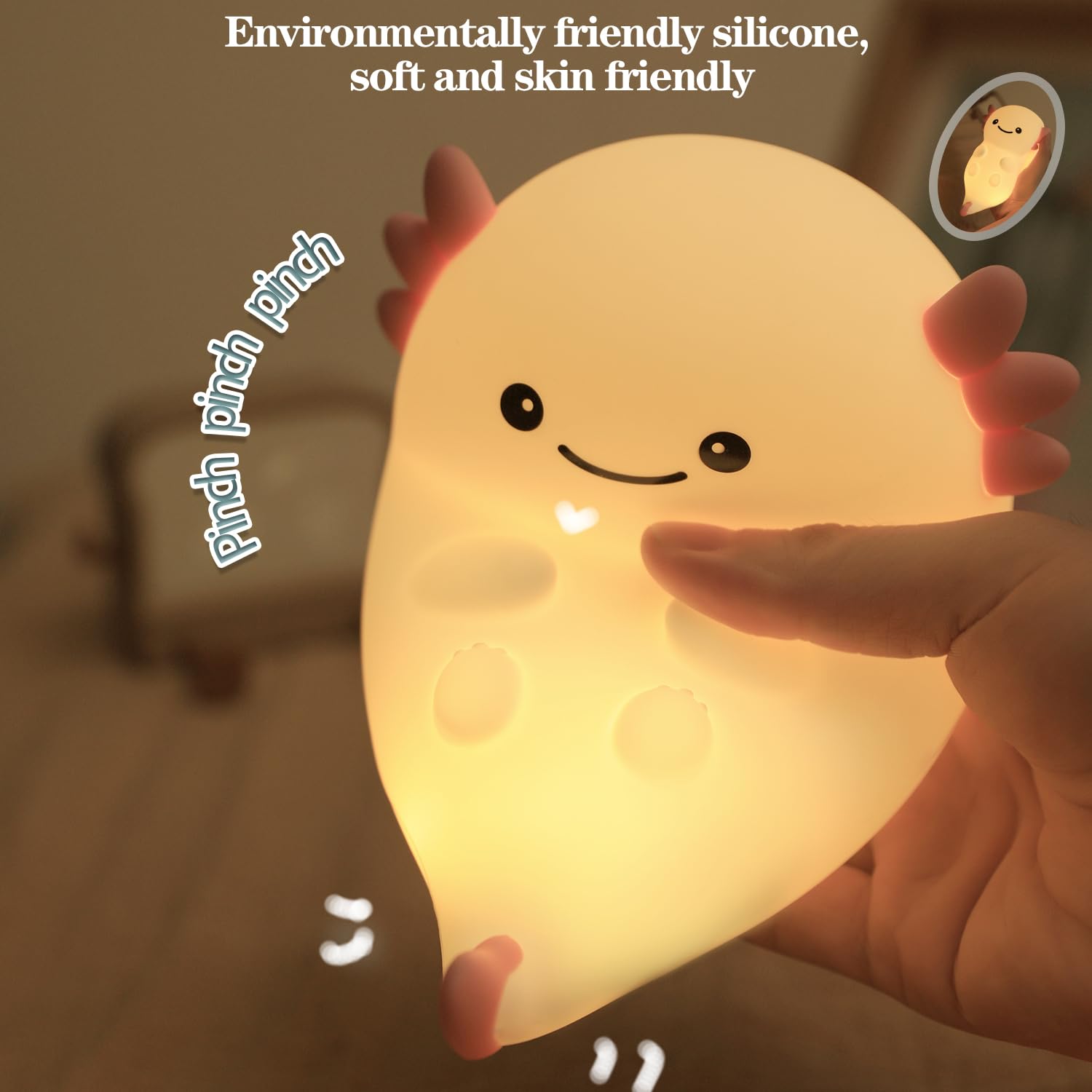Bestfaith axolotl night light with 1200mAh rechargeable battery for cordless use