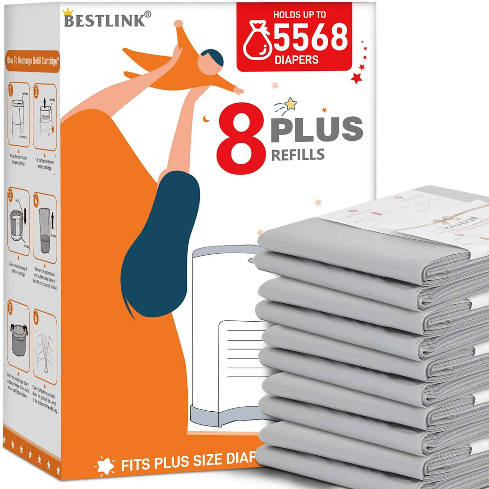 BestLink 8-pack refills for DEKOR PLUS increase capacity for fewer diaper changes.