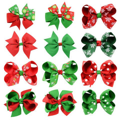 BESTOYARD Christmas bows red and green 12pcs set perfect for festive hairstyles.