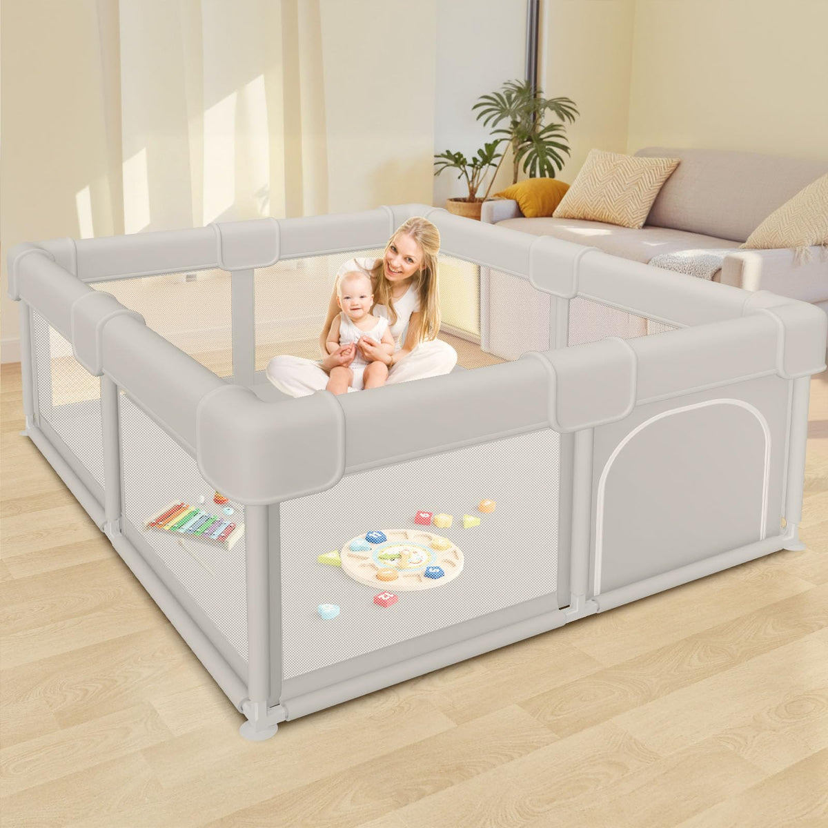 Besuhot Baby Playpen assembly-guide showing quick setup for safe play