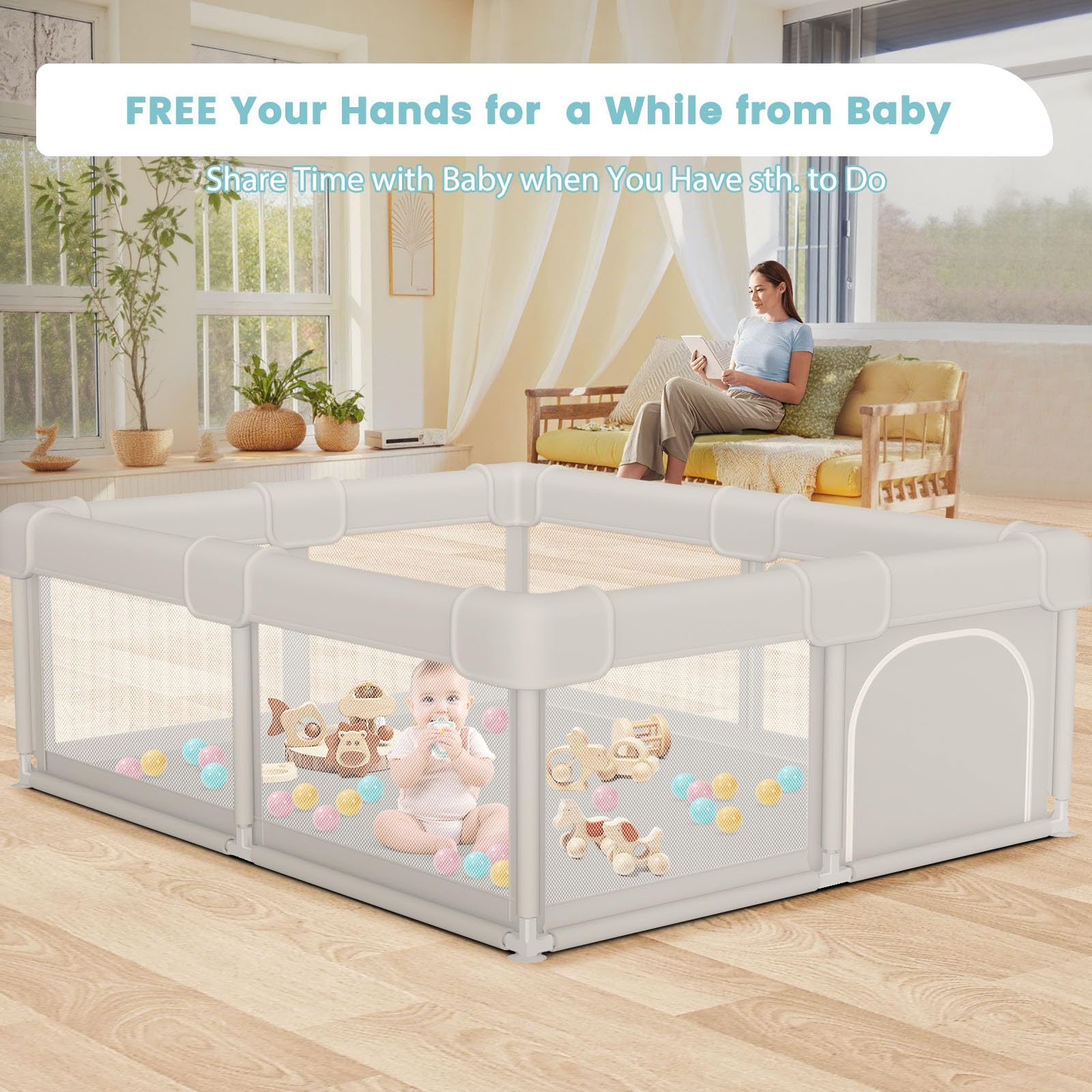 Besuhot Baby Playpen gate-zipper-entry for easy access during diapers