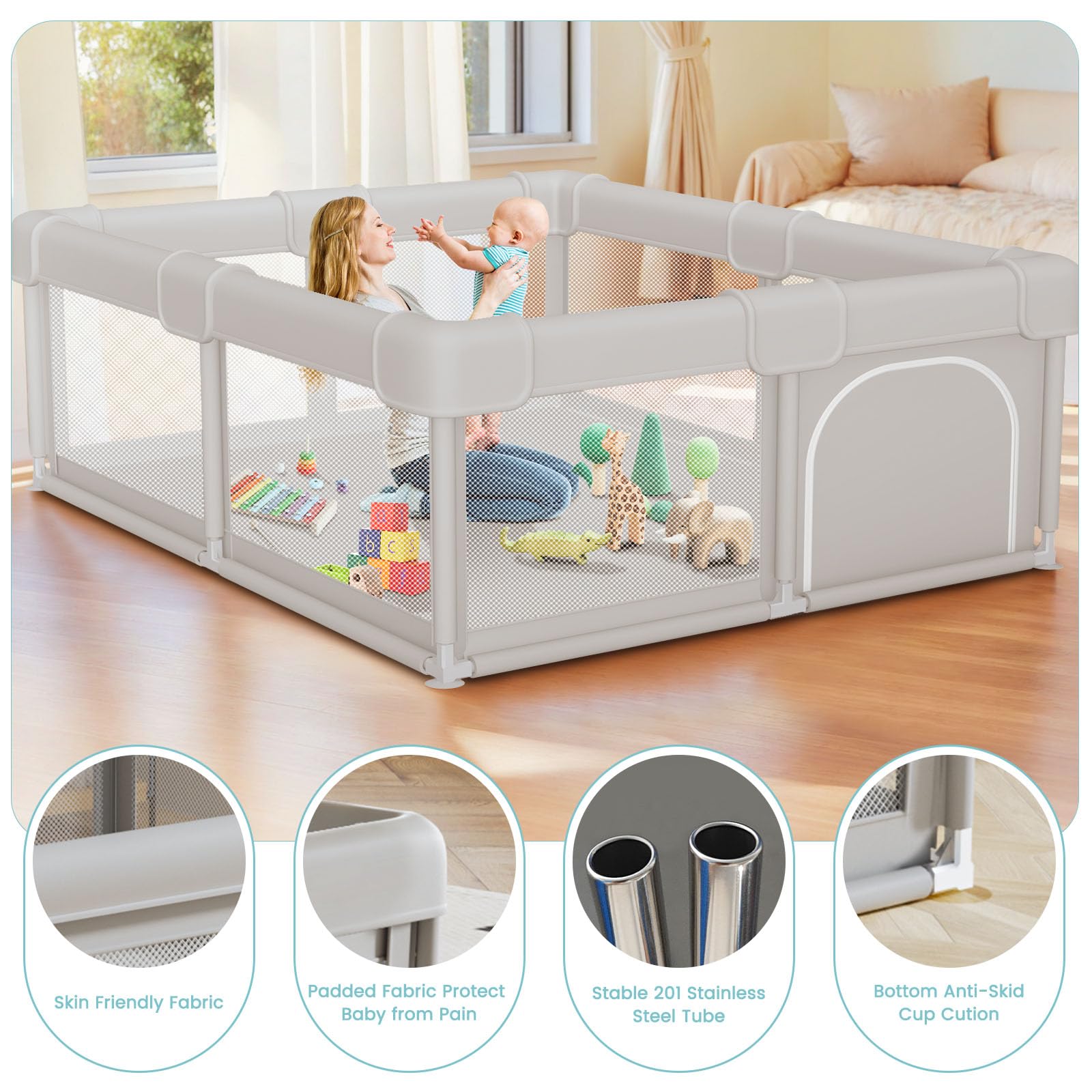 Besuhot Baby Playpen non-slip-bottom fabric keeps the pen steady
