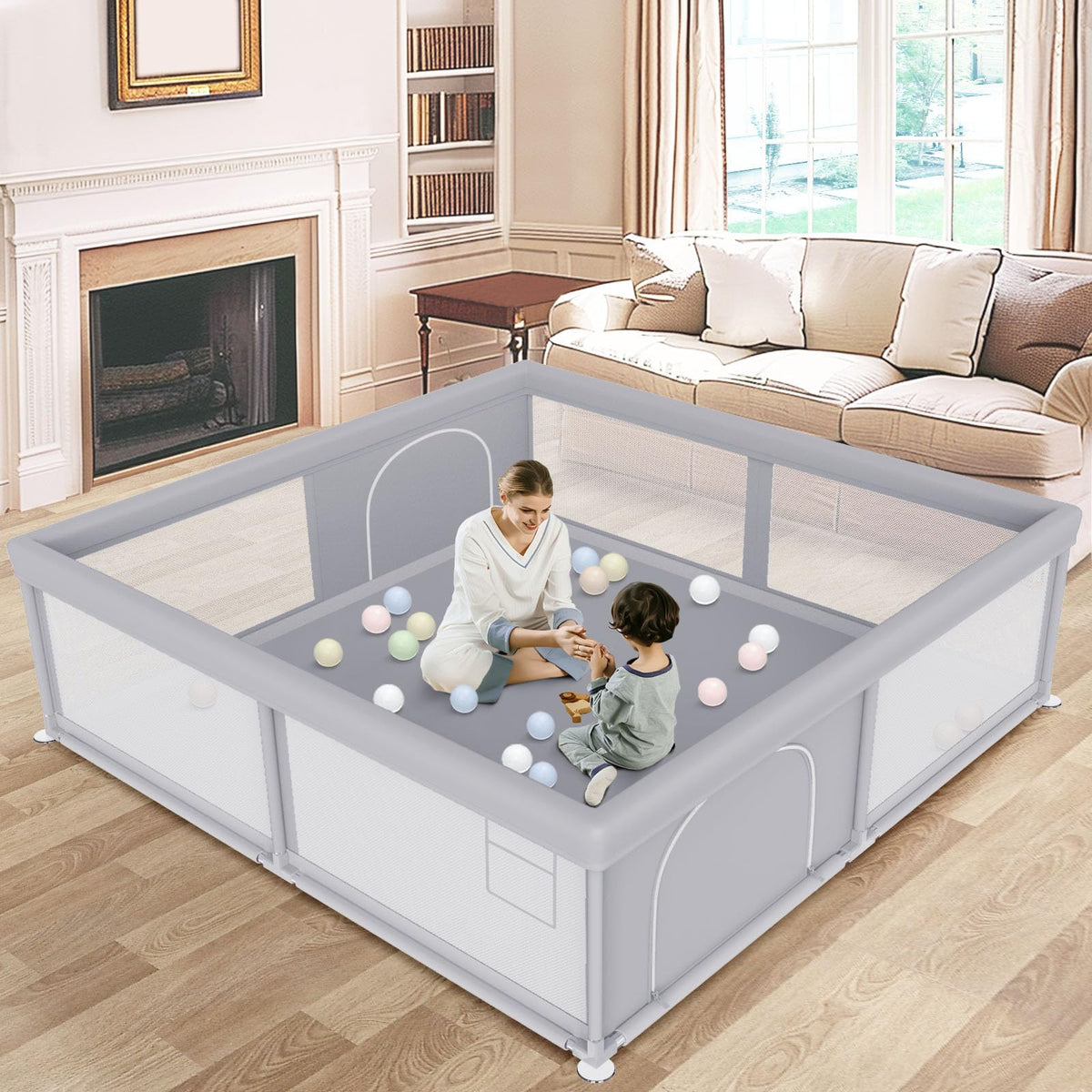 Besuhot large playpen setup view highlights expansive interior for safe, supervised play.