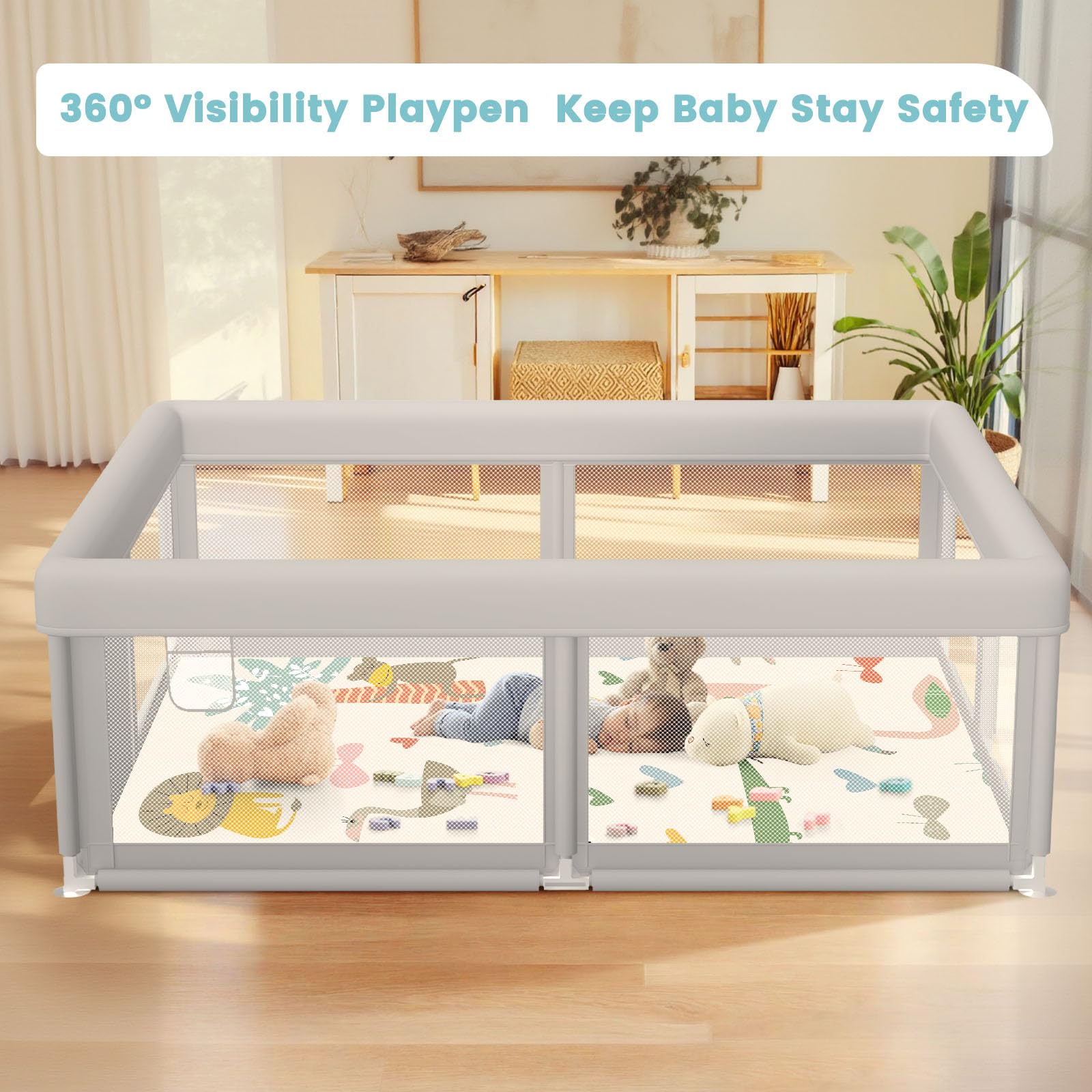 Besuhot playpen 360-visibility mesh enables constant parent sightlines during play