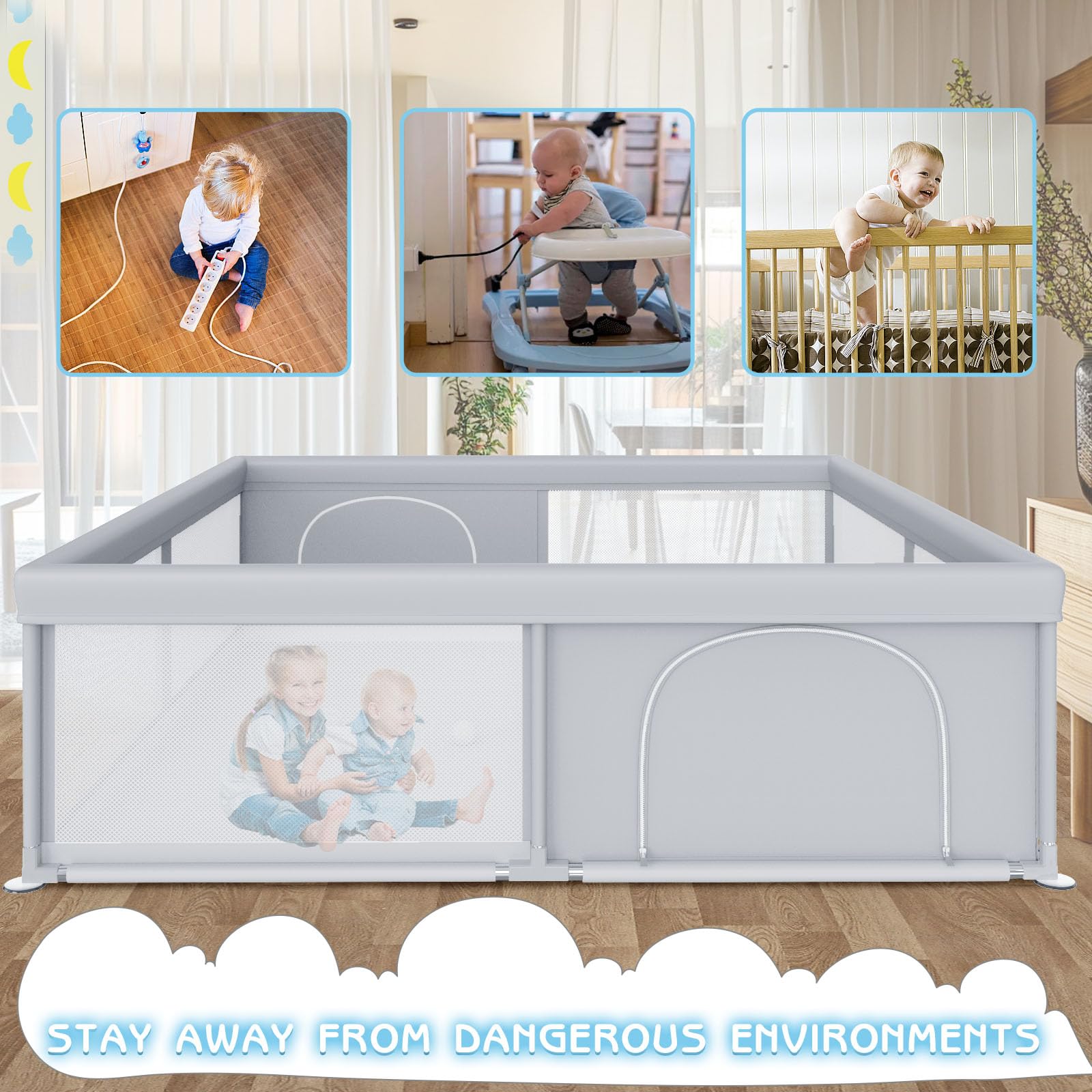 Besuhot playpen easy-assembly shows tool-free setup with a rust-resistant frame.