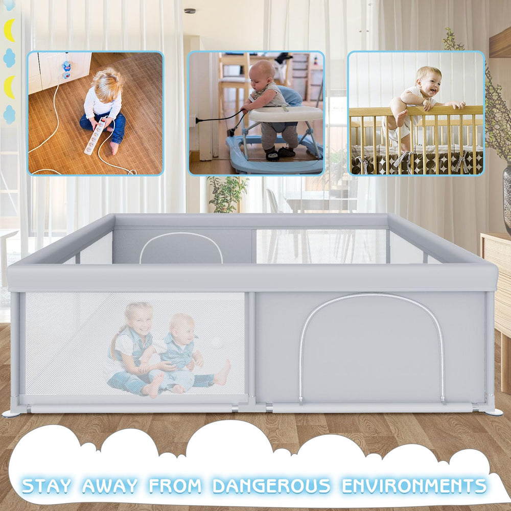 Besuhot playpen easy-assembly shows tool-free setup with a rust-resistant frame.