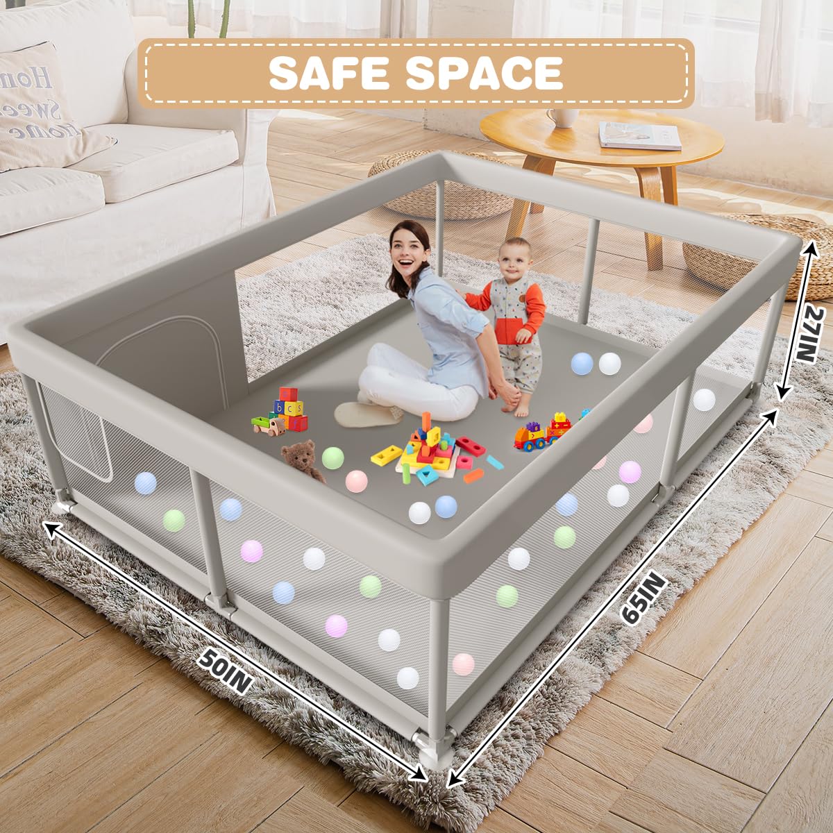 besuhot playpen side mesh view for constant supervision and breathability