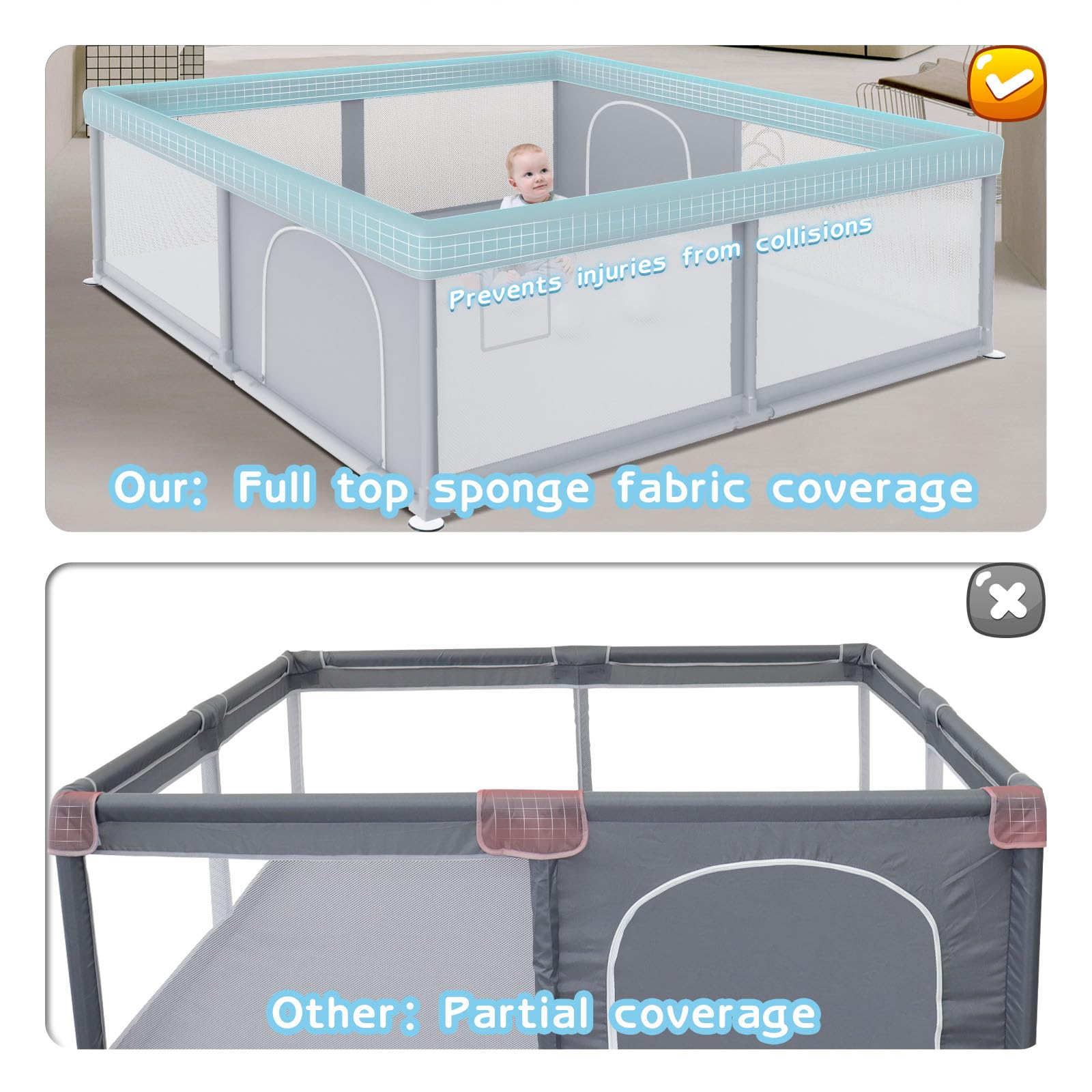 Besuhot playpen stability-suction-cups demonstrate a sturdy base during playtime.