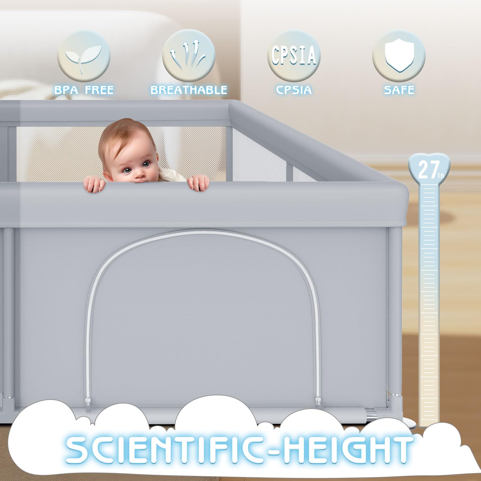 Besuhot playpen-zipper-door-access enables convenient entry and parent-child interaction.