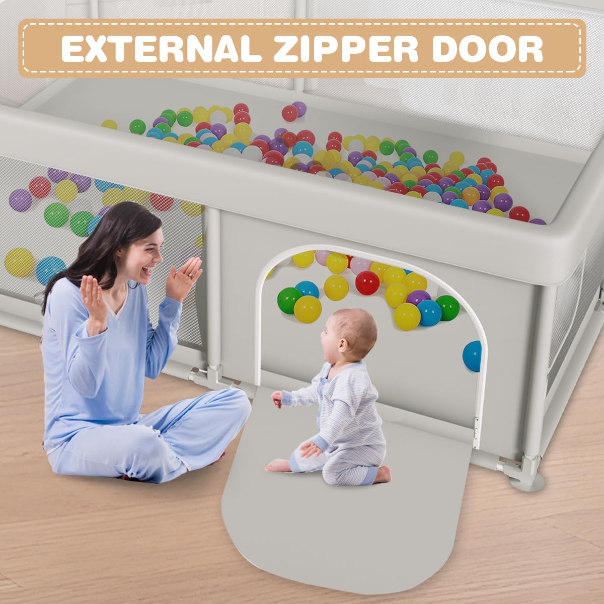 besuhot playpen external zipper gate enables easy baby entry and parent access