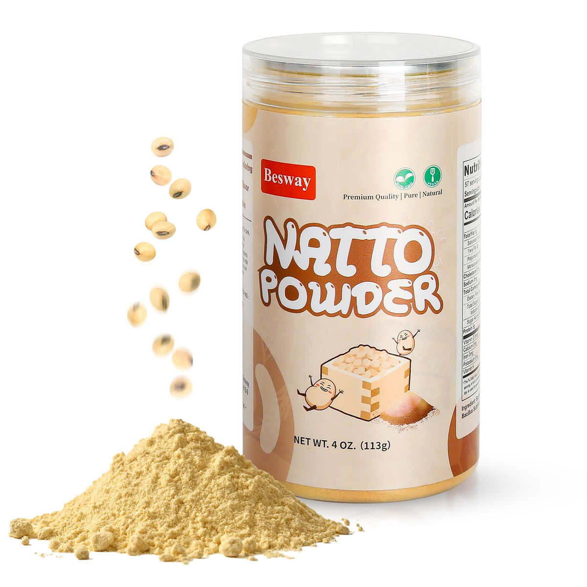 Besway Natto Powder in a resealable bag for easy, protein-packed daily use.