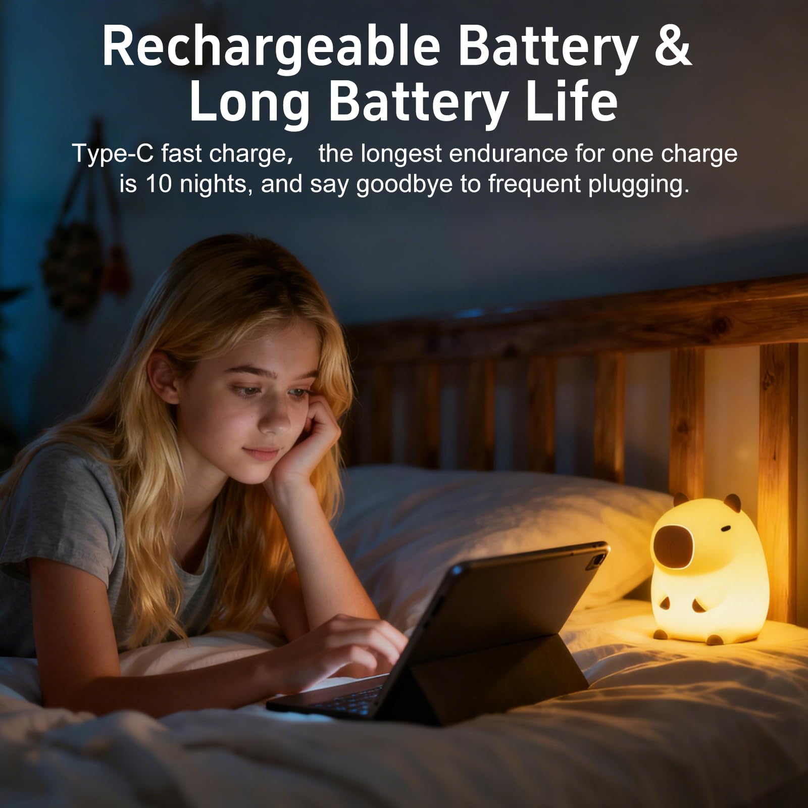 Beszeith Capybara night light with rechargeable battery indicator