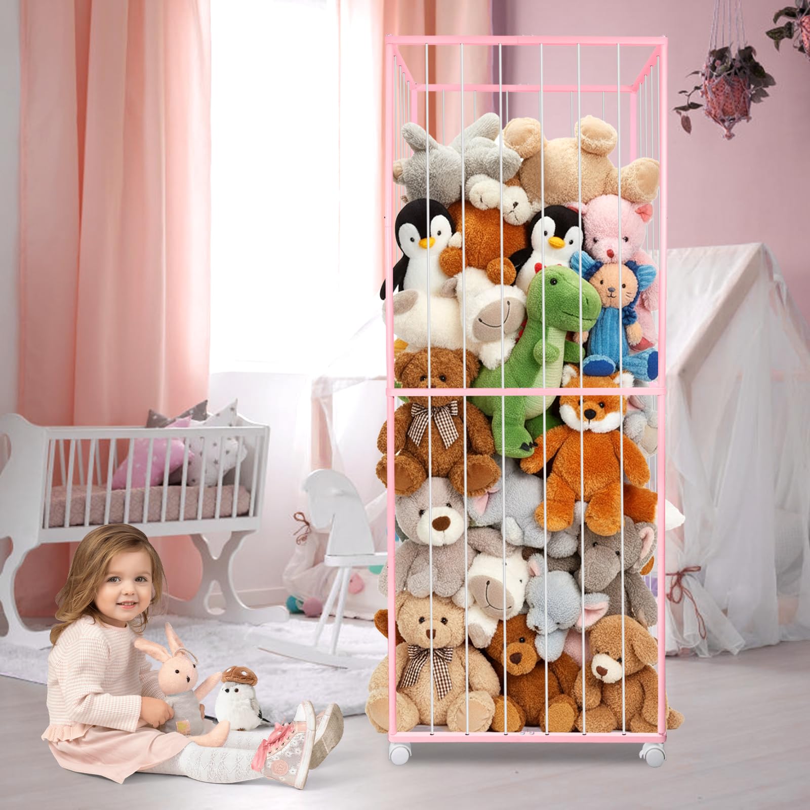 BETBEM pink nursery organizer supports room-wide organization and display.