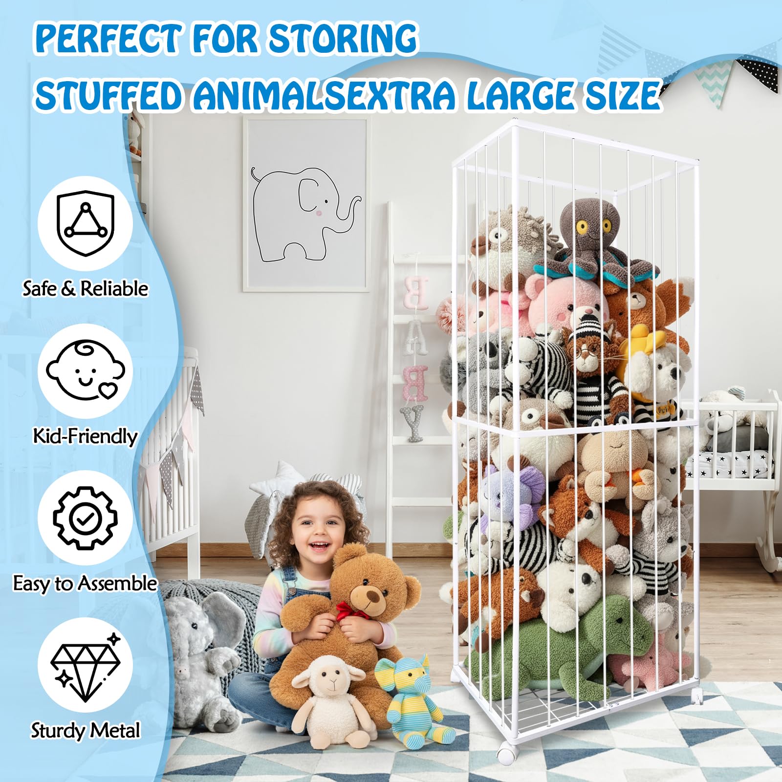 BETBEM stuffed animal organizer elastic cord design for quick toy access.