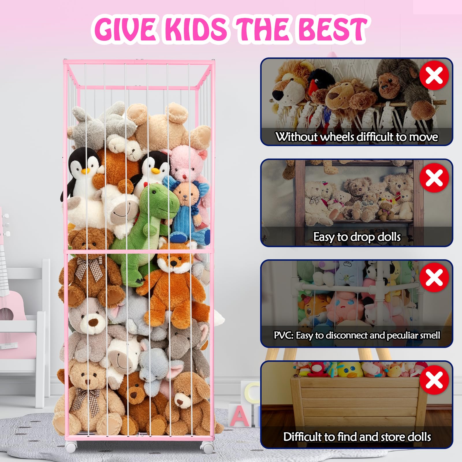 BETBEM storage with elastic cords for quick toy retrieval and visibility.