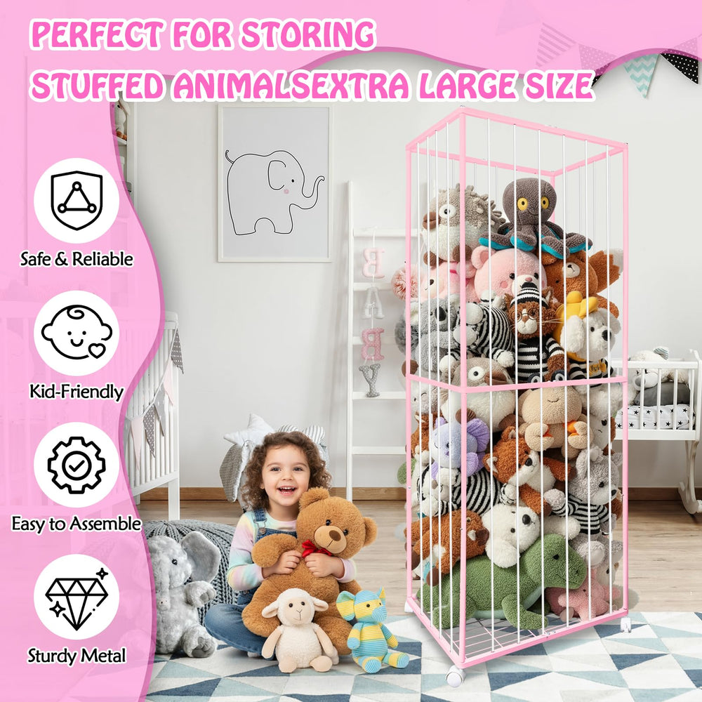 BETBEM stuffed animal storage with bottom mesh bottom enables secure relocation.