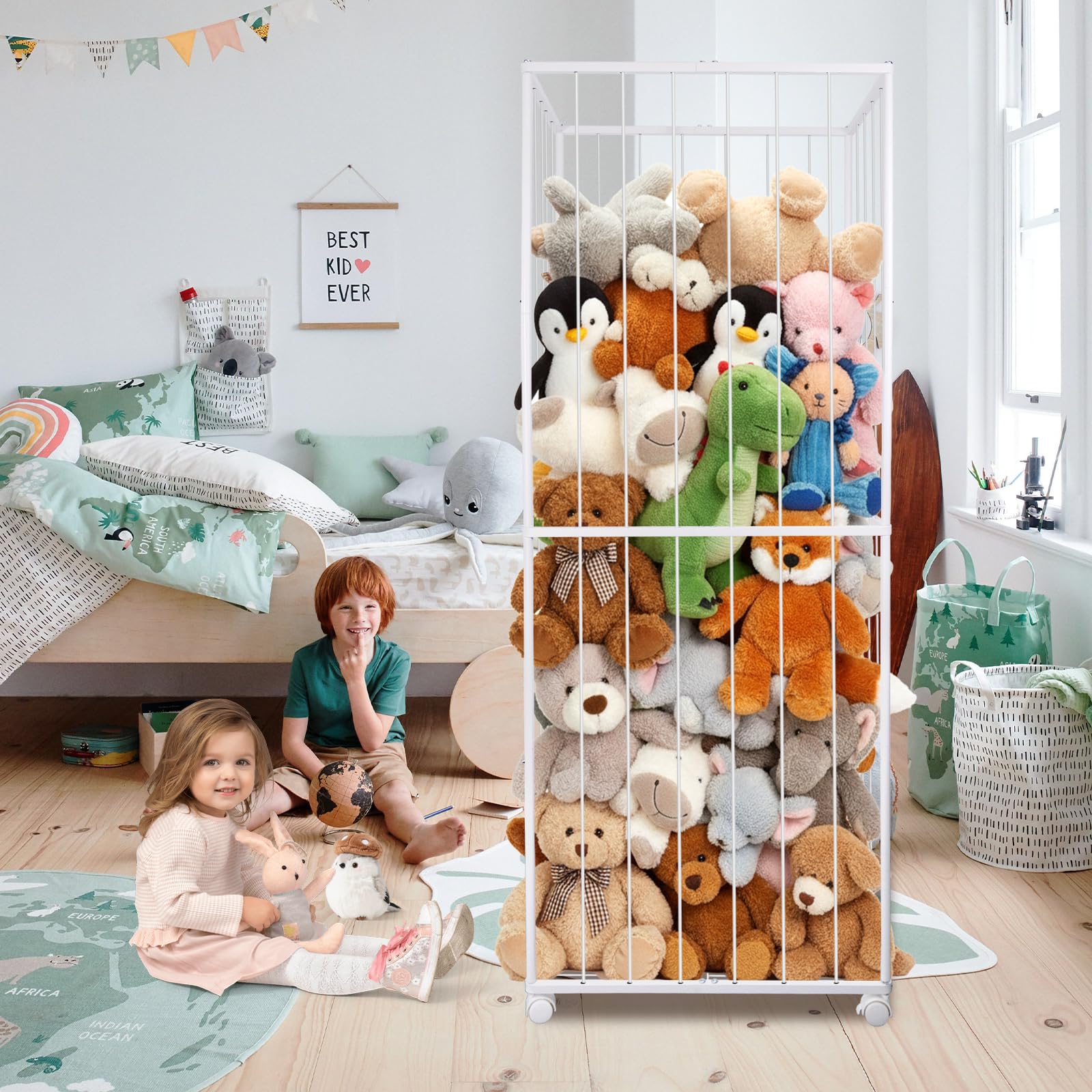 BETBEM white toy storage unit withstands daily use in busy homes.