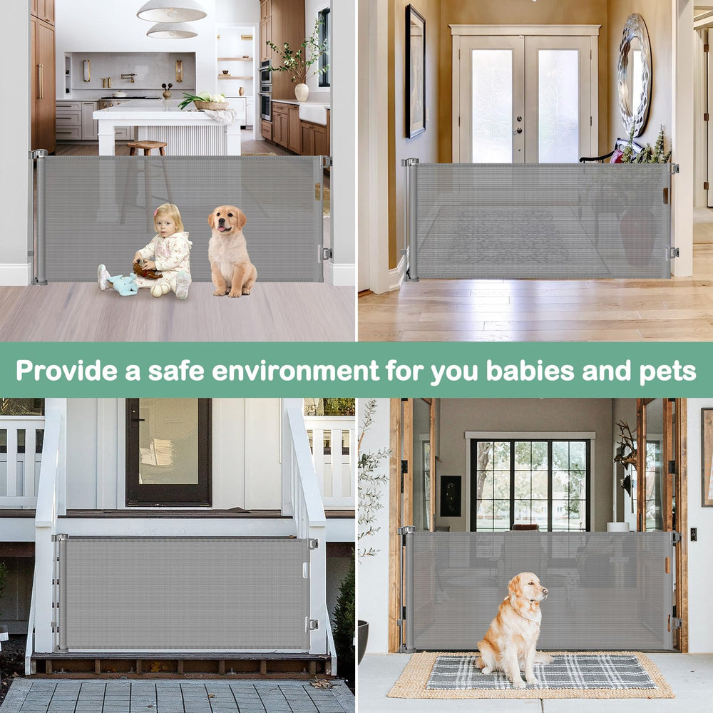 BETERTEK retractable gate adjusts to baseboards for tight gaps.
