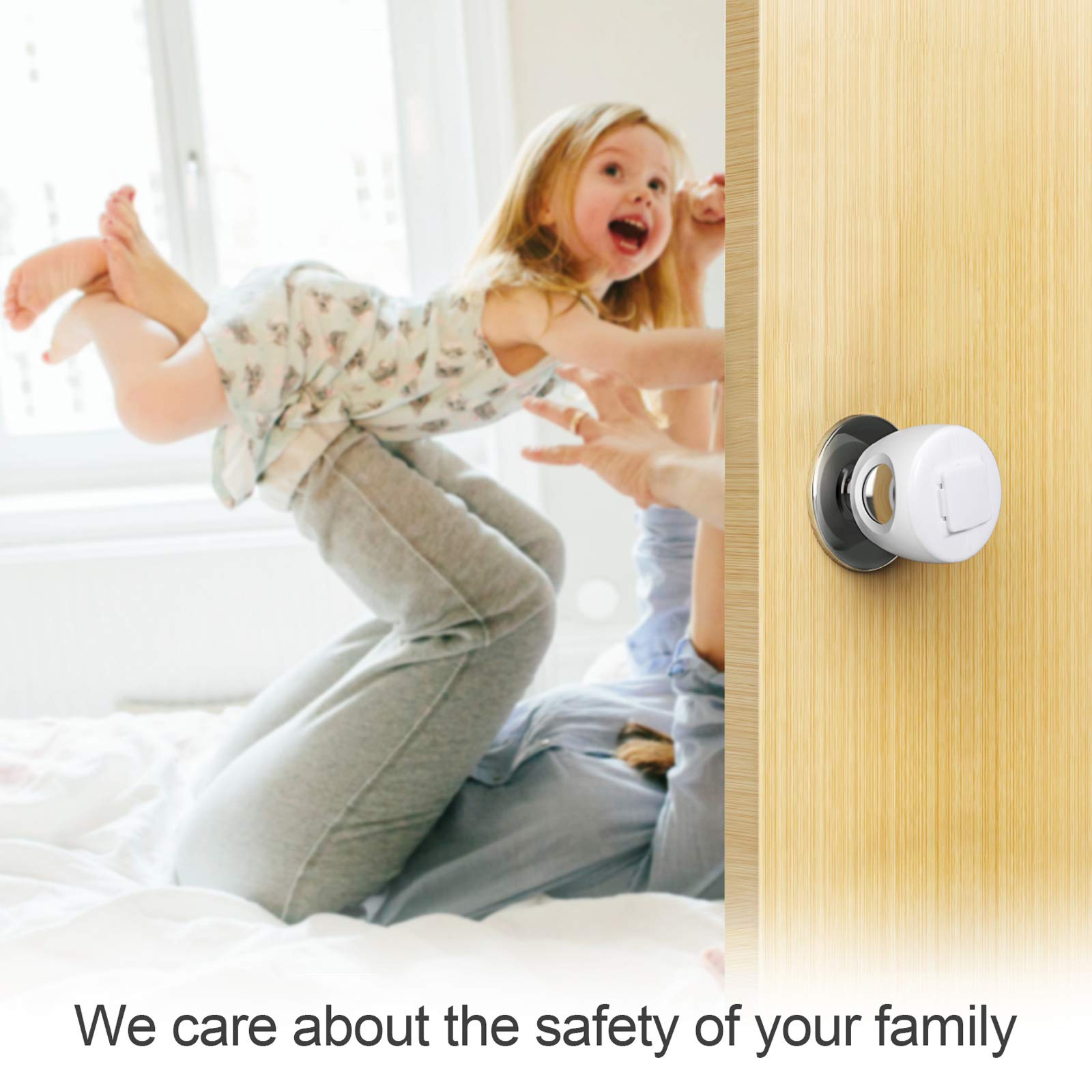BETERTEK door knob safety cover in use demonstrates one-handed adult access.