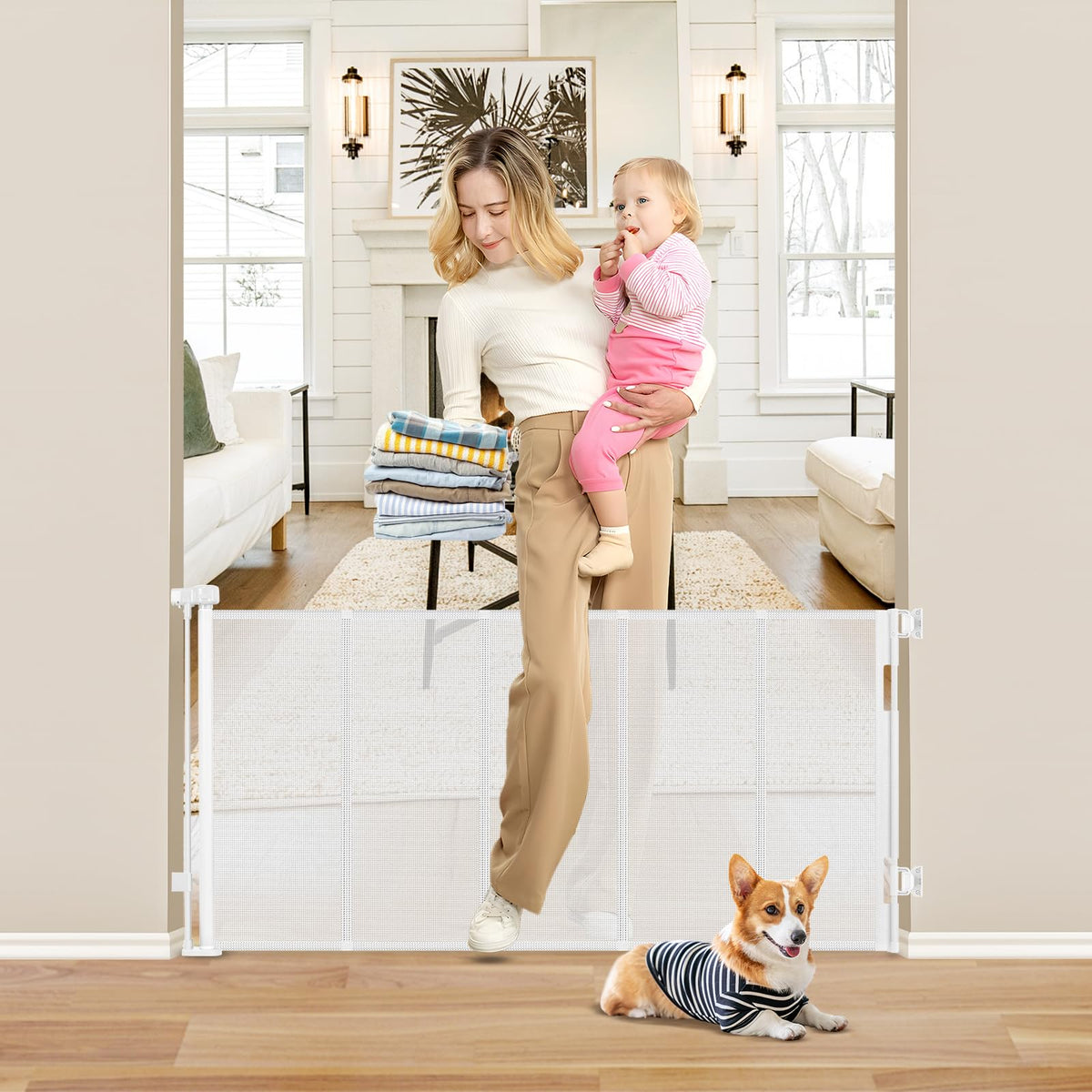 BETERTEK reinforced 26-inch tall gate shows easy adult passage with step-over design.